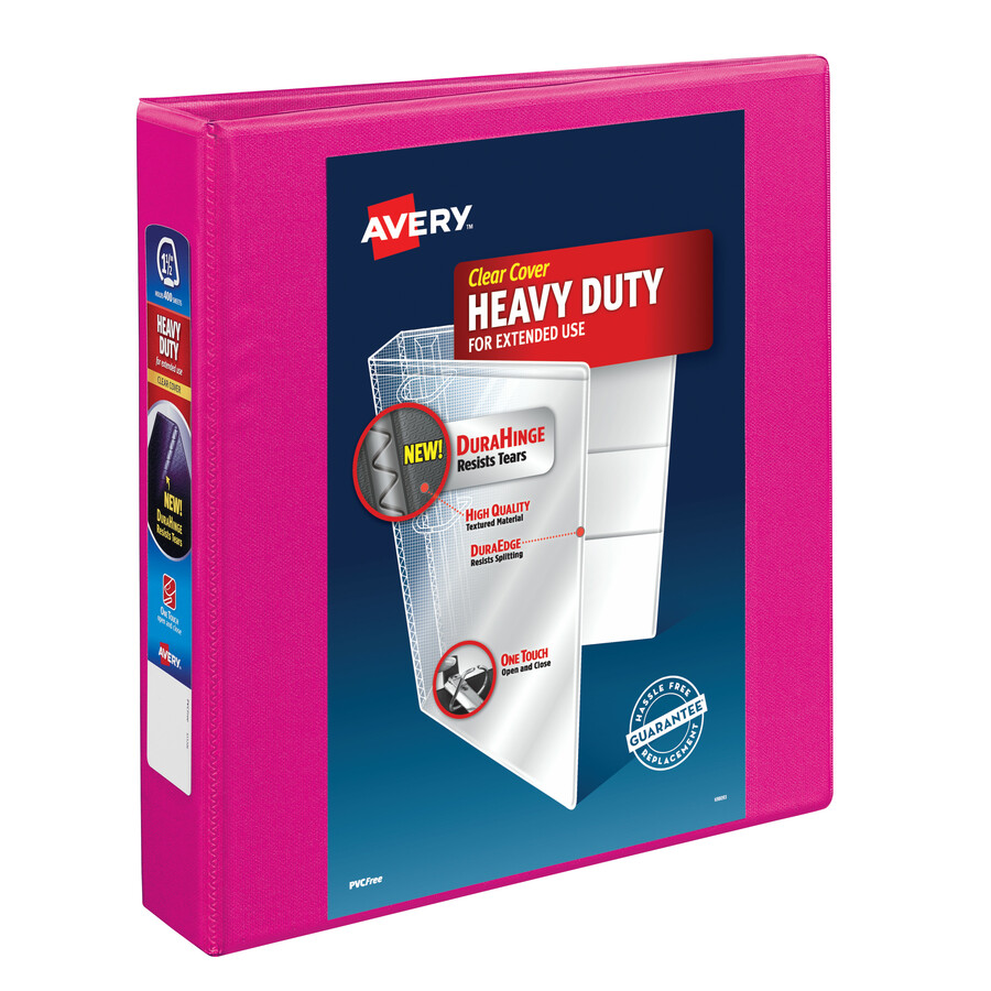 Avery Heavy-Duty View 3 Ring Binder, 1.5 One Touch Slant Rings, 1 Pink  Binder (79721)