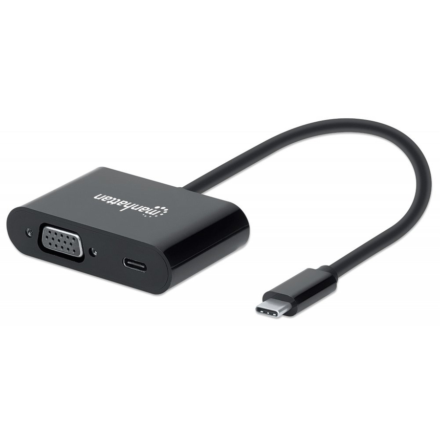 Manhattan USB‑C to VGA adapter with USB‑C PD passthrough, USB‑C male and VGA female connectors