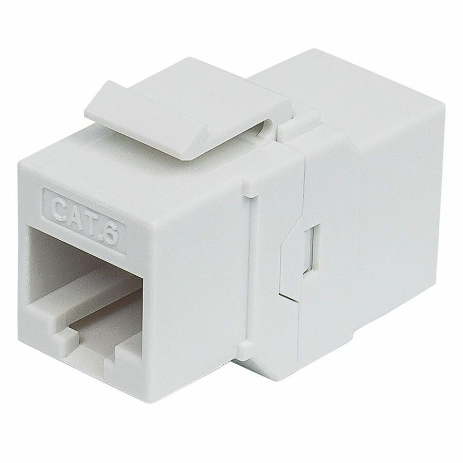 White INTELLINET CAT6 in-line keystone jack for structured cabling terminations