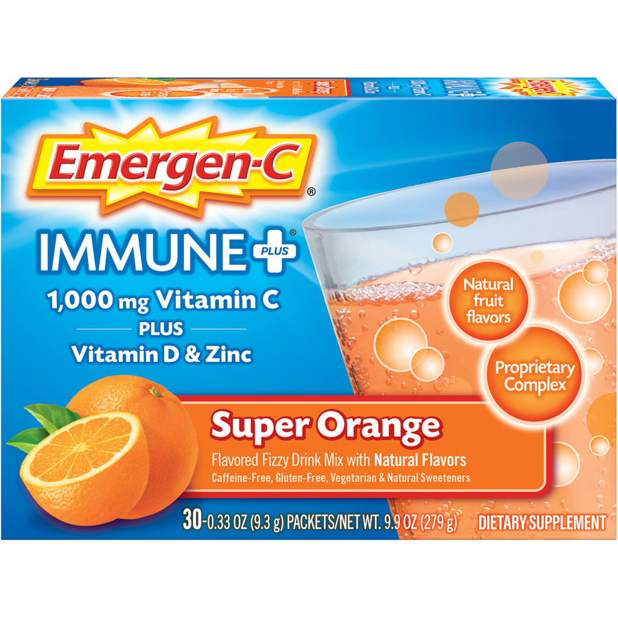 Emergen-C Immune+ Super Orange Powder Drink Mix - For Immune Support - Super 1 - 30 Per Box - Yuletide Solutions