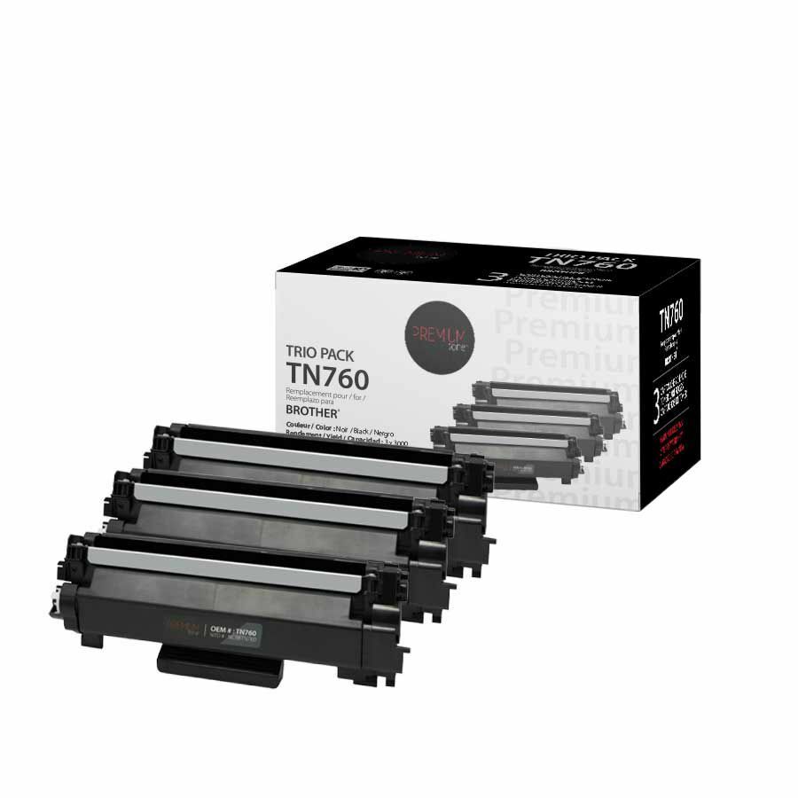 Premium Tone Laser Toner Cartridge TN760 - Black - 3 / Pack