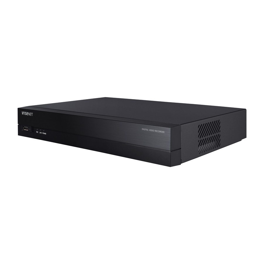 Wisenet HD+ Pentabrid DVR AHD (up to 8MP), - 2TB Raw Storage.TVI (up to 8MP), CVI (up to 5MP), CVBS and IP (up to 8MP), Max. Analog 4CH + NW 6CH, up to 8MP, 8/8fps@8MP, 12/12fps@5MP recording (frame rate at higher resolutions will vary), triple codec H.265/H.264/MJPEG, Recording Bandwitth Max. 30Mbps, Playback Bandwith 32Mbps. 4CH audio input/ 1CH audio output, 4 alarm input and 2 relay output, coaxial control, HDMI/VGA video output, 1 X spot monitor output, QR code , Up to 1 SATA HDDs (6TB/HDD)
