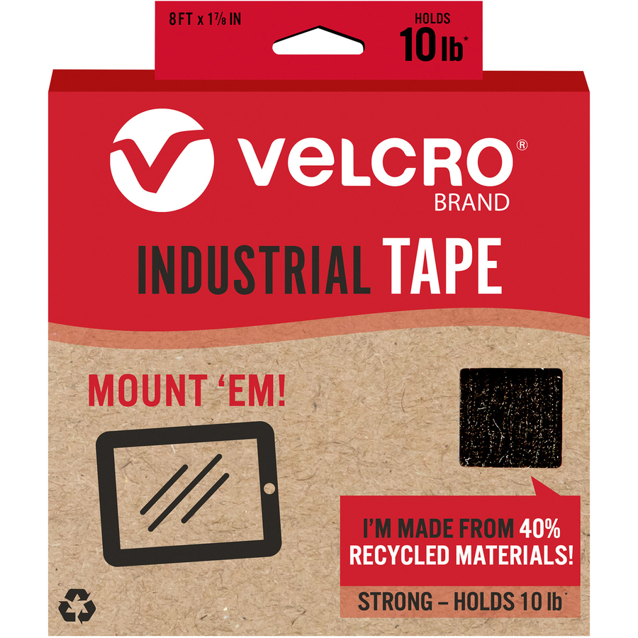 VELCRO® Eco Collection Adhesive Backed Tape - 8 Length x 1.88" Width - / Each - Black