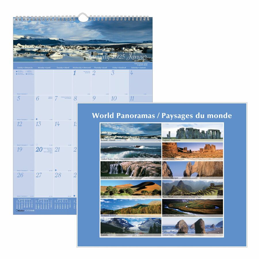 Blueline Monthly Wall Calendar 17"x12" , Bilingual