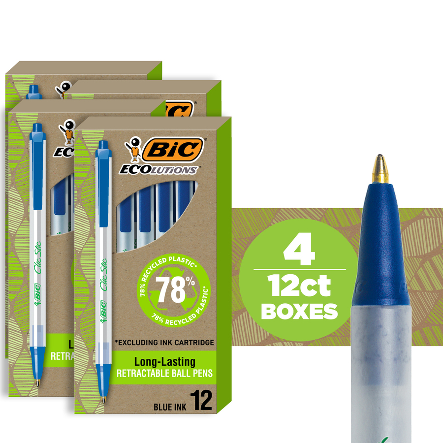 BIC Clic Stic Fashion Retractable Ball Point Pen, Blue, 12 Pack