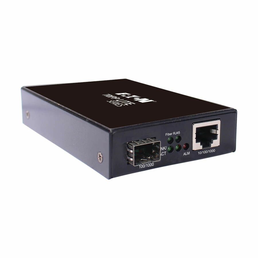 Tripp Lite N785-H01-SFP Transceiver/Media Converter - 1 x Network (RJ-45) - Multi-mode, Single-mode - Gigabit Ethernet - 10/100/1000Base-T, 100/1000Base-X - 328.1 ft - 1 x Expansion Slots - SFP (mini-GBIC) - 1 x SFP Slots - AC Adapter - DIN Rail Mountable