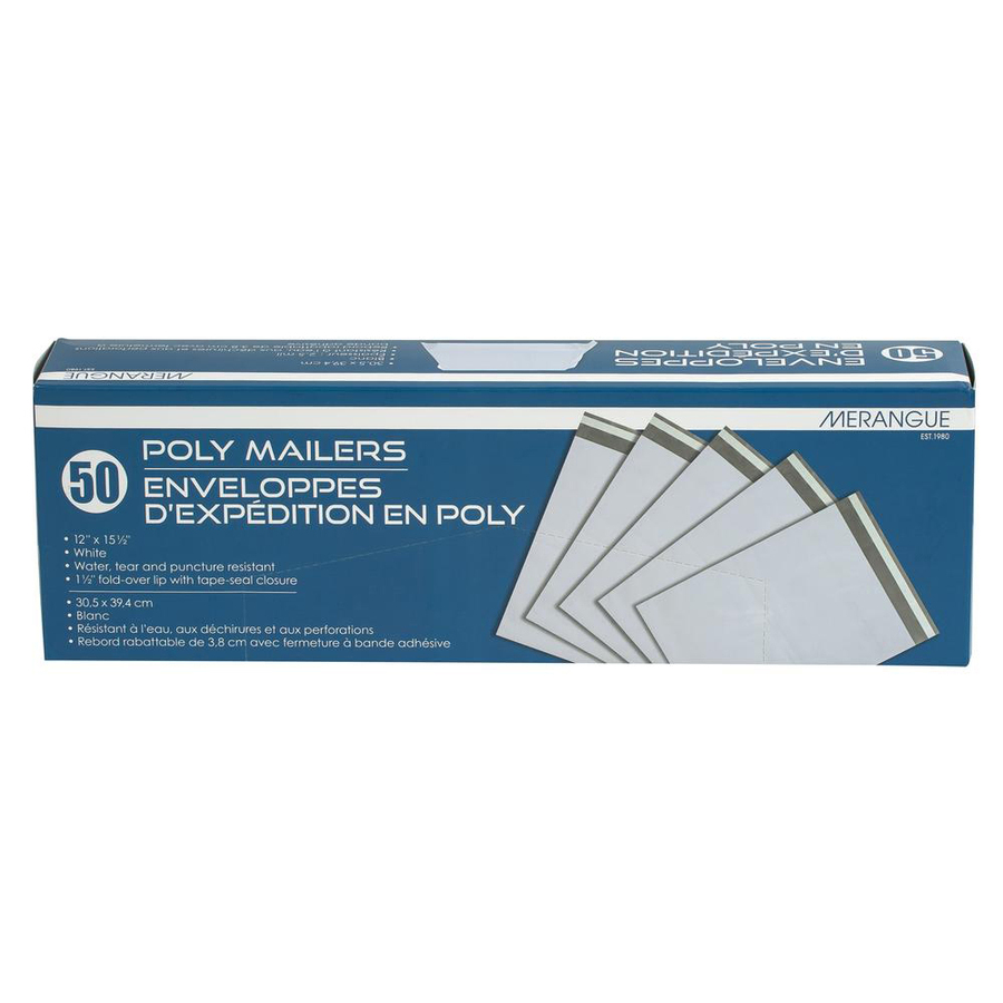 Merangue Poly Mailers 12" x 15-1/2" White 50/pkg