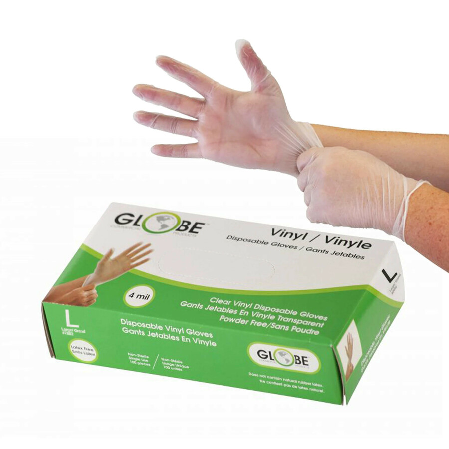 Globe Disposable Vinyl Gloves Clear Large 100/box