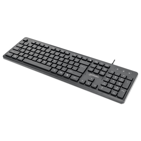 104-key keyboard, LED indicator lights for Num Lock, Caps Lock, Scroll Lock functions, Spill-resistant, Built-in 1.4 m (4.5 ft.) USB cable, Plug-and-play installation; Windows and Linux compatible. Three-year warranty.
