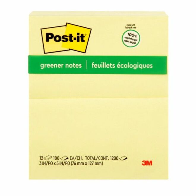 Feuillets autoadh&eacute;sifs Post-it&reg; recycl&eacute;s - Post-it&reg;