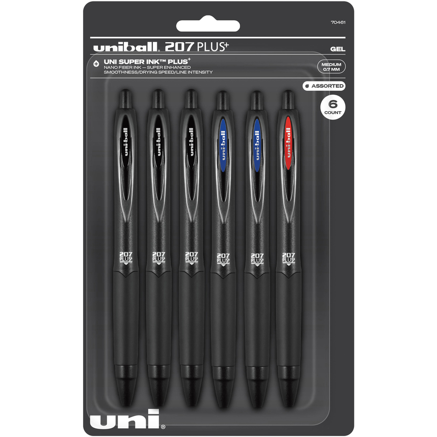 UniBall Signo 207 Gel Pens Super Ink 5 Assorted Pens 2 Black, 1 Blue