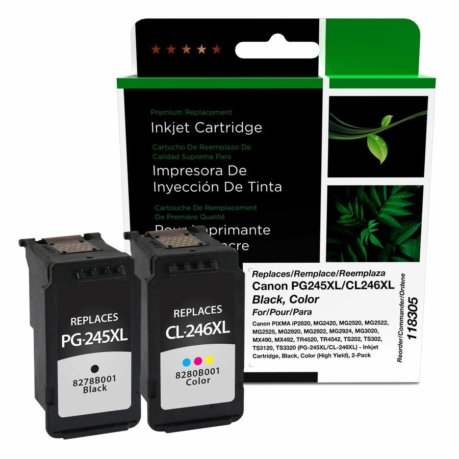 CIG Remanufactured High Yield Inkjet Ink Cartridge - Box PG-245XL, CL-246XL (Canon 8278B001, Canon 8280B001) - Black, Tri-color - 2 / Pack
