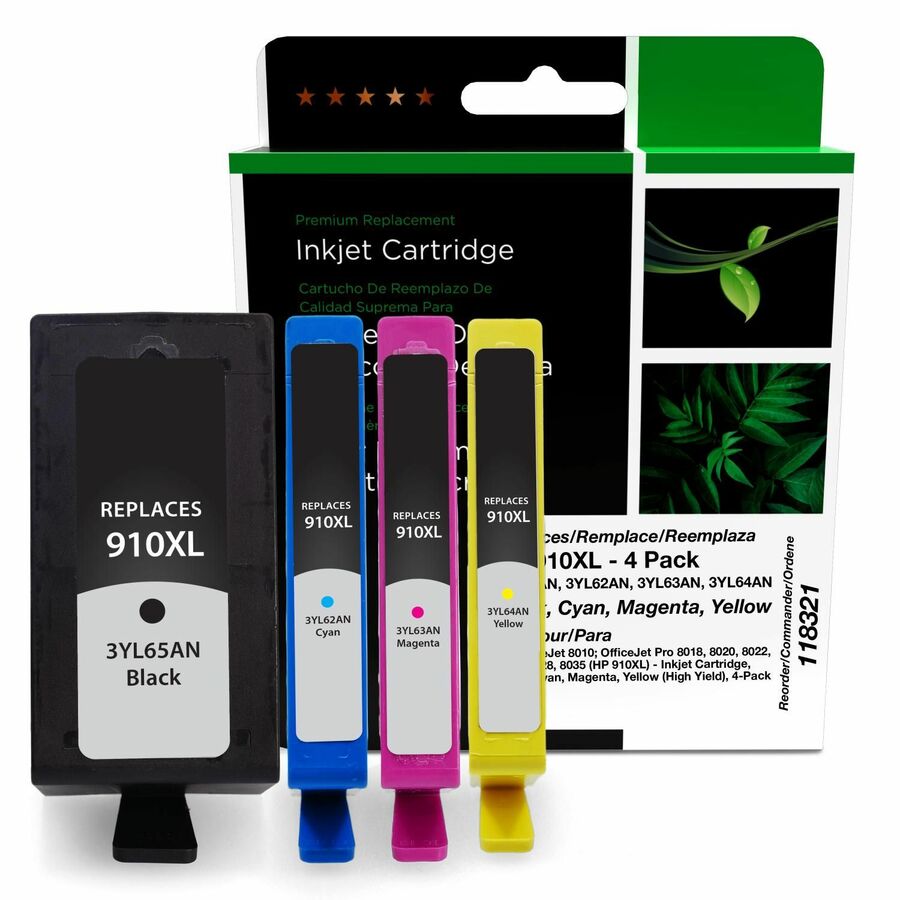 CIG Remanufactured High Yield Inkjet Ink Cartridge - Box 910XL (3YL62AN, 3YL63AN, 3YL63AN, 3YL65AN) - Black, Cyan, Magenta, Yellow - 1 Each