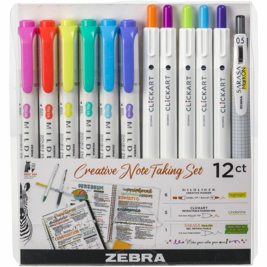 Zebra Pen Journaling Set - 7 Mildliner Highlighters 7 Sarasa Clip