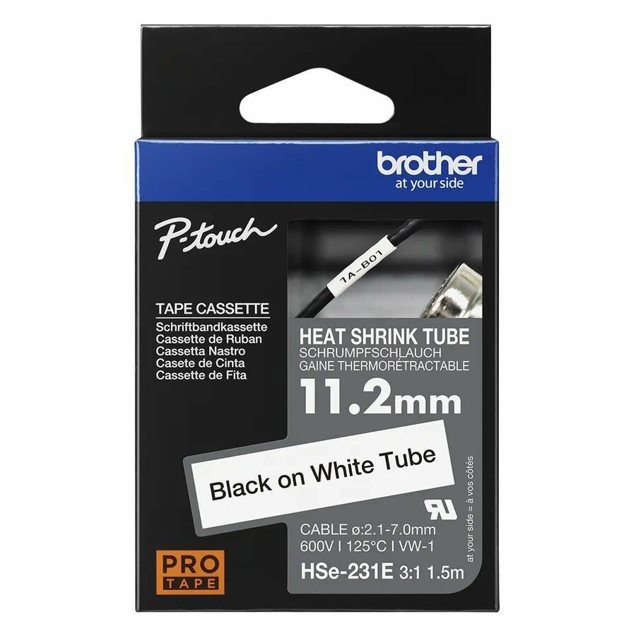 BROTHER MOBILE, 0.44IN X4.9FT(11.2MM X1.5M), 3:1 HEAT SHRINK TUBE, BLK ON WHITE