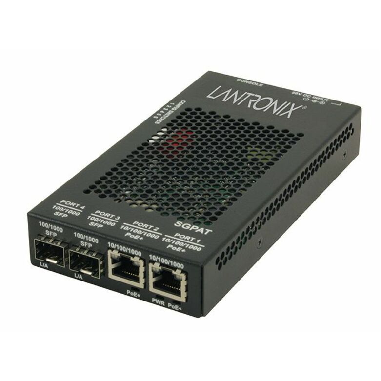 Lantronix SGPAT Series 4-port PoE+ RJ-45 to open SFP media converter