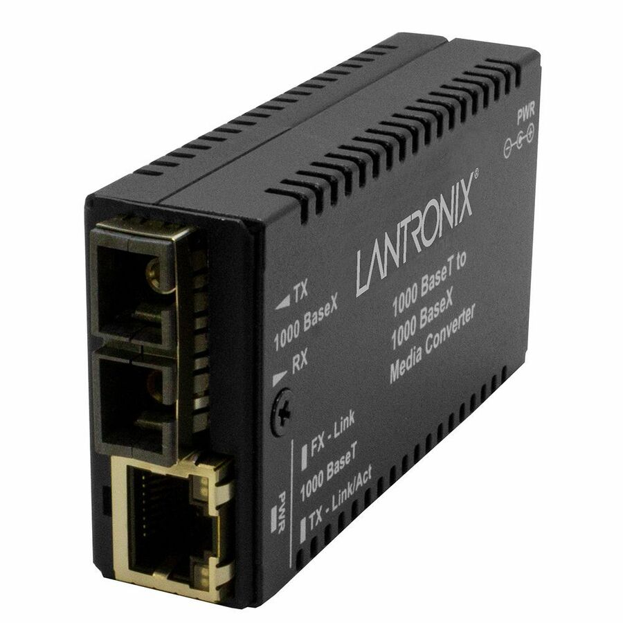 Lantronix M/GE-T Series M/GE-T-LX-01-NA mini Gigabit Ethernet media converter with RJ-45 and SC ports