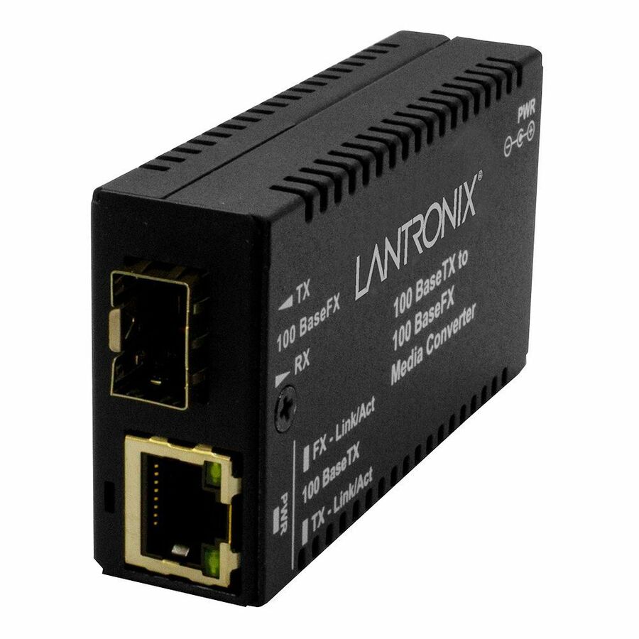 Lantronix Mini 100BaseTX to 100BaseX SFP media converter for copper-to-fiber network conversion
