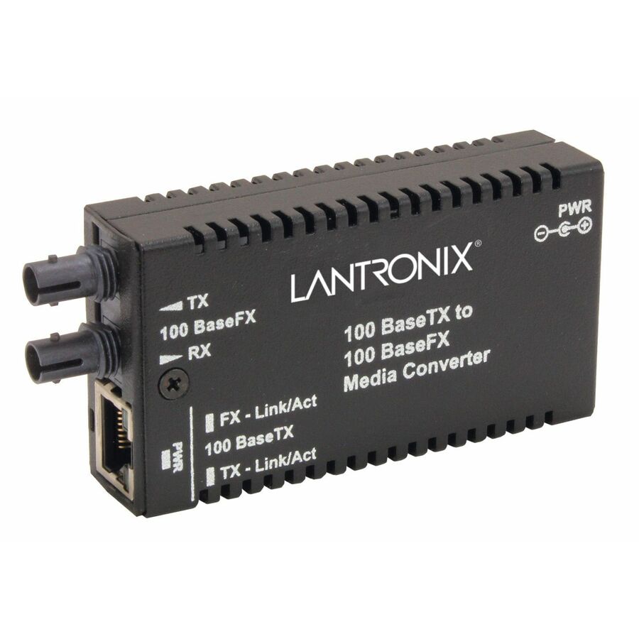 Lantronix M/E-TX Series mini media converter for 100Base-TX to 100Base-FX ST multimode links