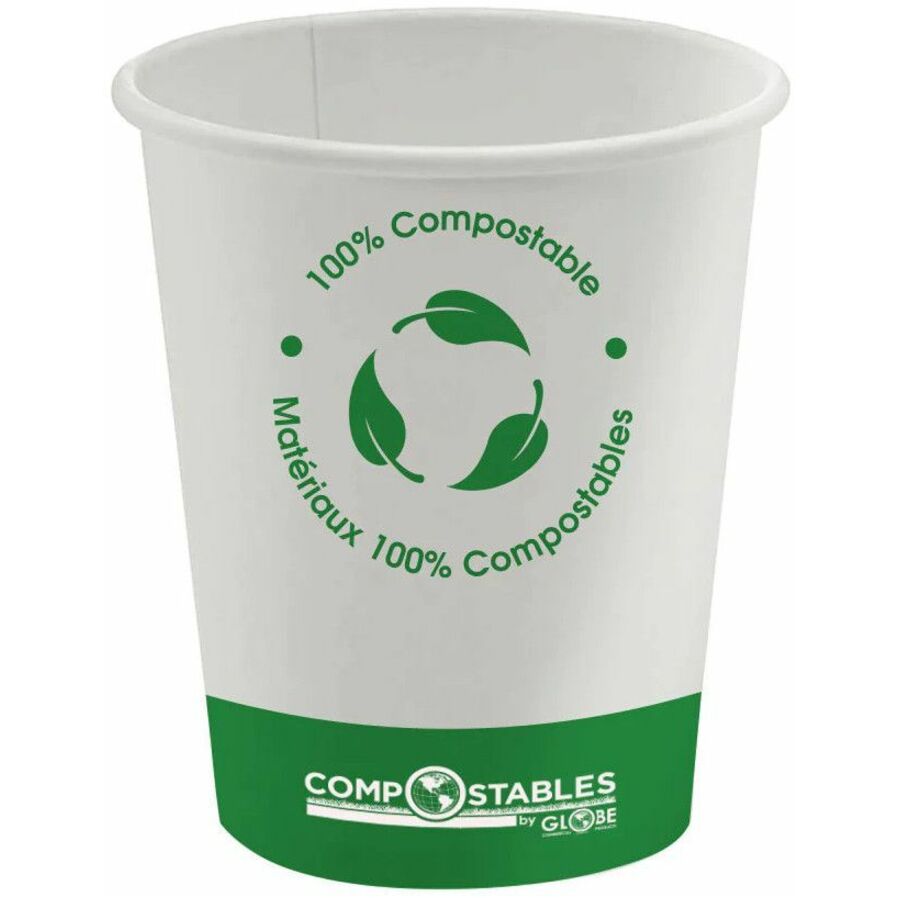 Globe 16 Oz Single Wall Hot/Cold Compostable Paper Cups - White