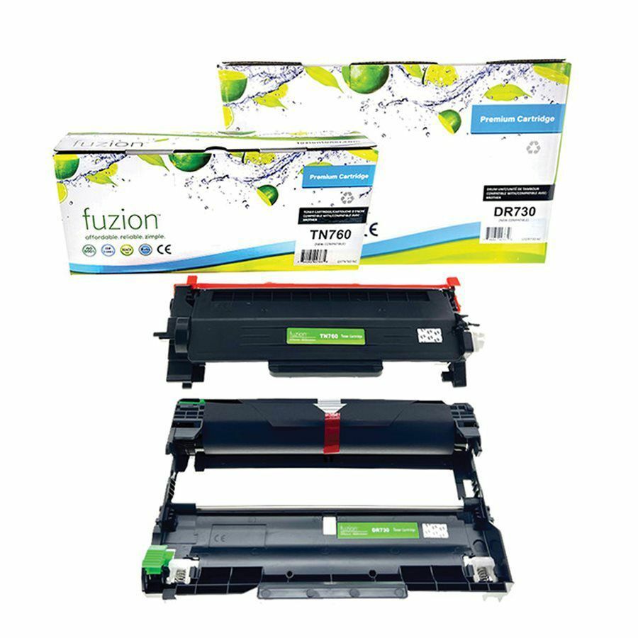 fuzion Laser Toner Cartridge/Drum Kit TN760, DR730 - Black - 2 / Pack