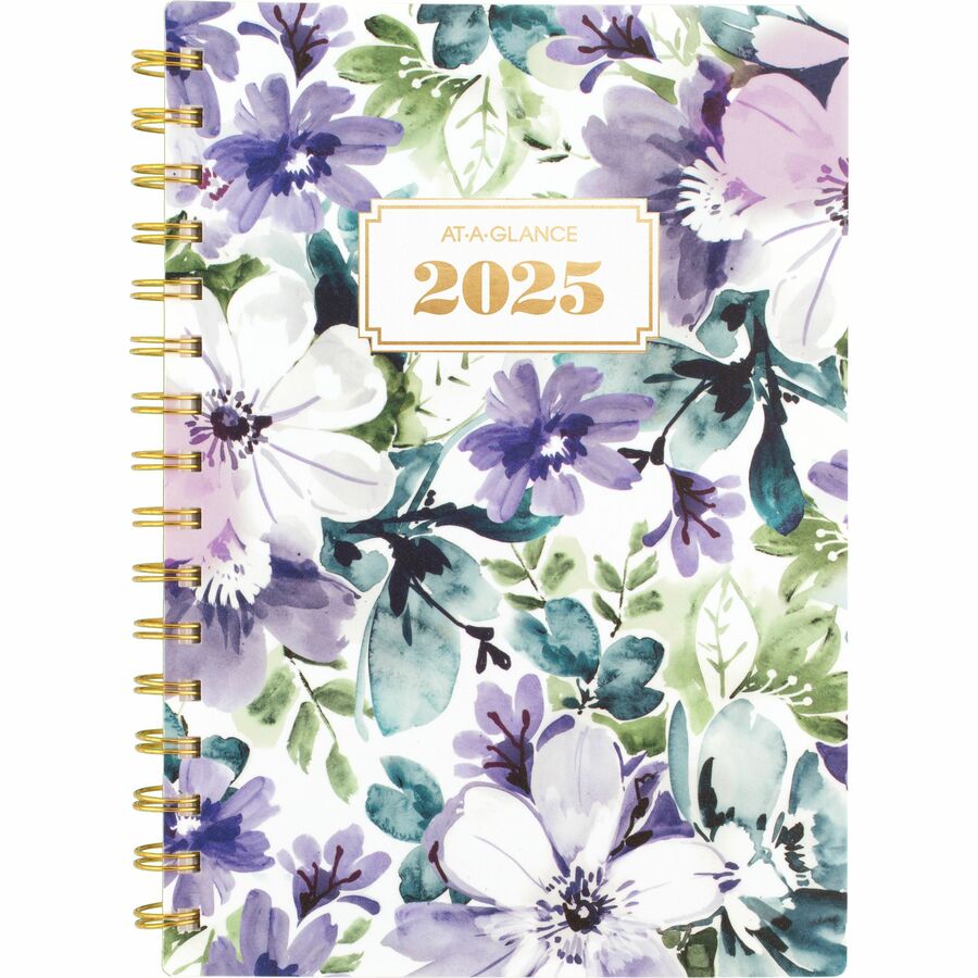 At-A-Glance Badge Floral Weekly/Monthly Planner 8-1/2" x 6" Bilingual Purple/Green