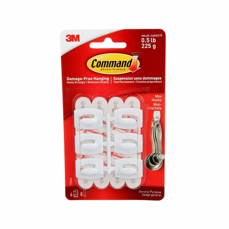 Command Hook 6 Hooks 226.8 g Capacity for Apartment, Dorm, Glass