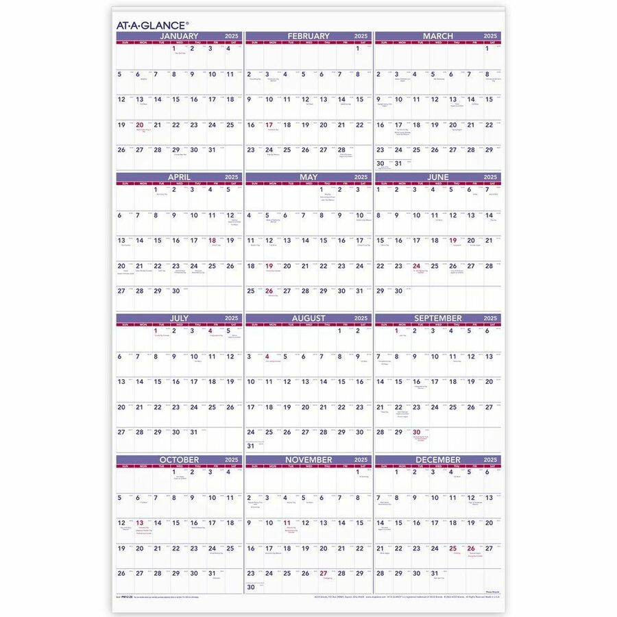 At-a-Glance 2025 Yearly Wall Calendar, Extra Large, 24" x 36"