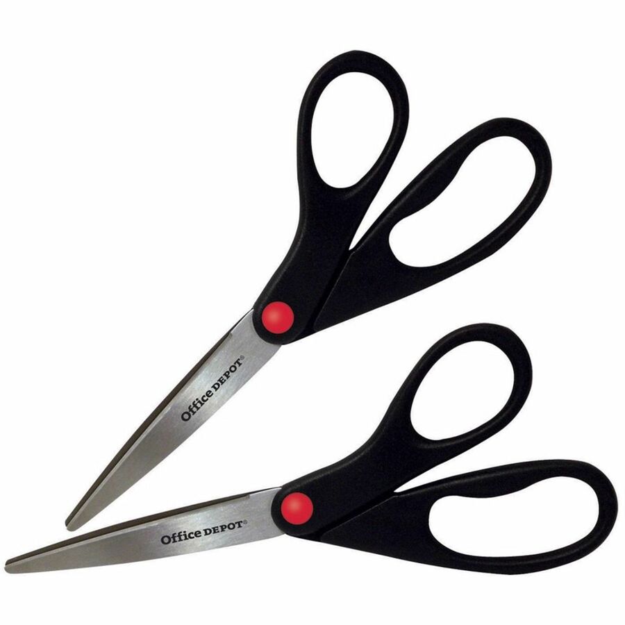 Office Depot Scissors, Black Handle, 8" Straight, Pack of 2 Left