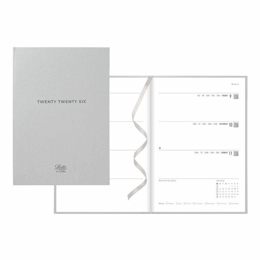 Letts 2026 Titanium 12-Month Weekly/Monthly Planner - January to December - 8-1/4" x 5-7/8" - Vert - Multilingual