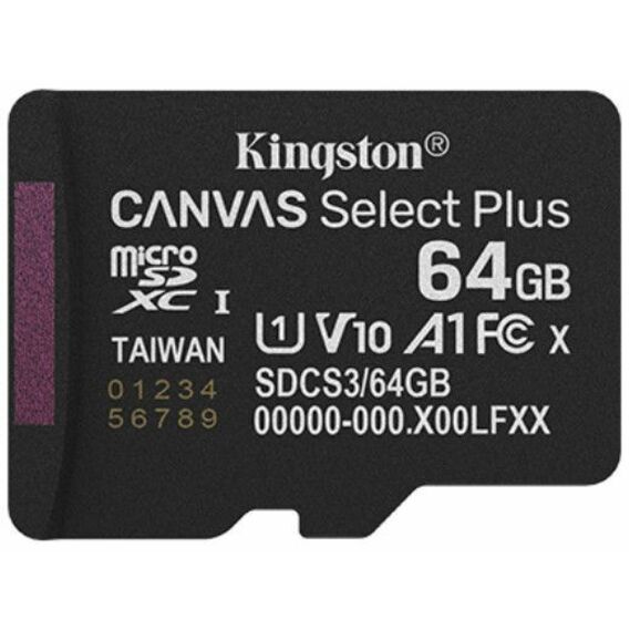 64GB MICSDXC CANVAS SELECT PLUS GEN3 100R A1 SINGLE PACK W/O ADP