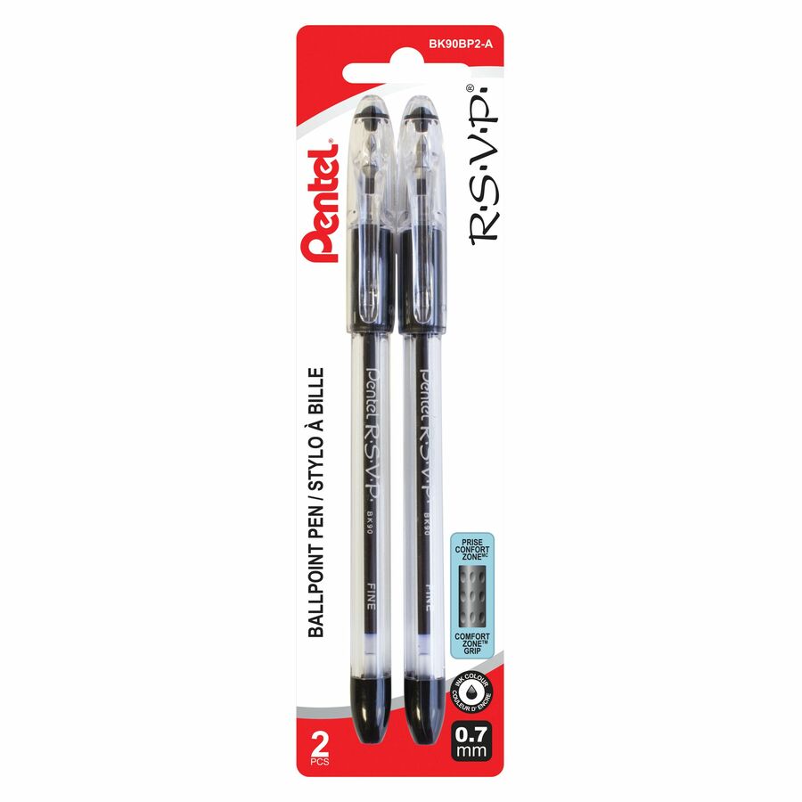 Pentel R.S.V.P. Ballpoint Pen, (0.7mm), Black Ink, 2PC Pack