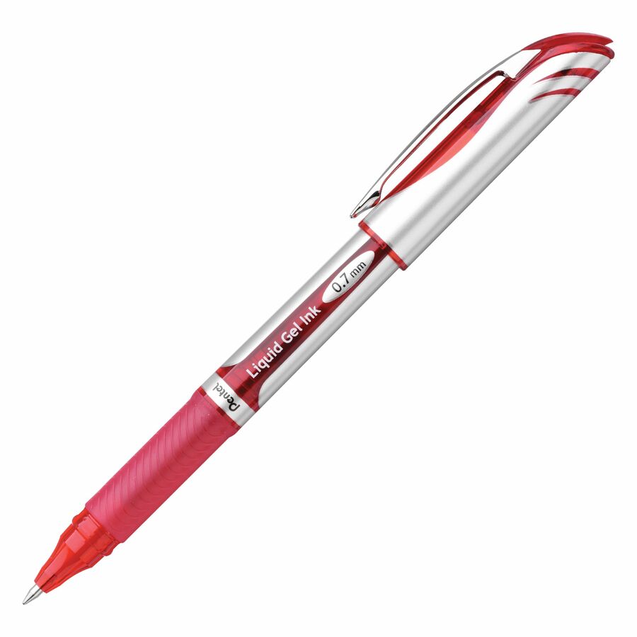 Pentel EnerGel Liquid Gel Pen, (0.7mm) Metal Tip, Capped, Red Ink