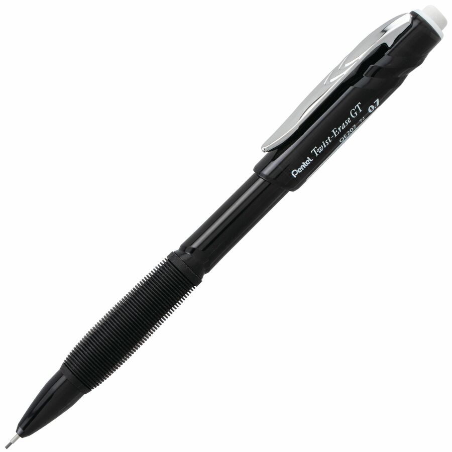 Pentel Twist-Erase GT (0.7mm) Retractable 1-Click Mechanical Pencil, Transparent Black Barrel