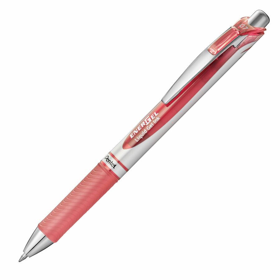 Pentel EnerGel Retractable Gel Roller, (0.7mm) Metal Tip, Coral Pink Ink