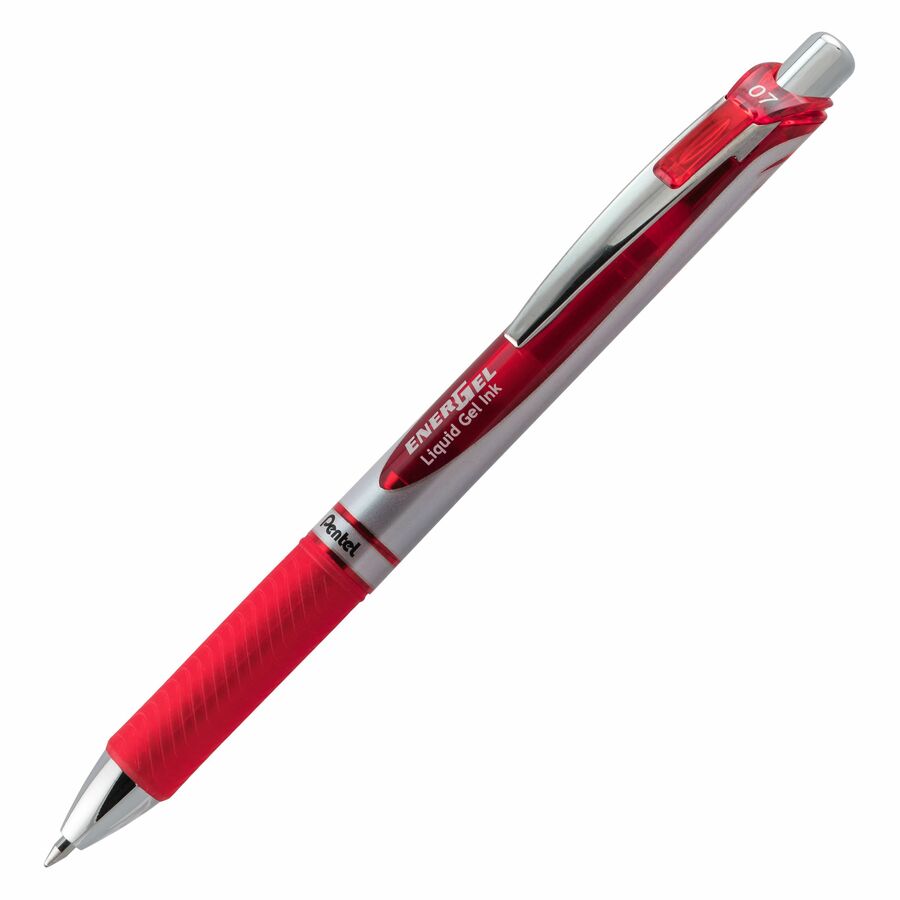 Pentel EnerGel Retractable Gel Roller, (0.7mm) Metal Tip, Red Ink