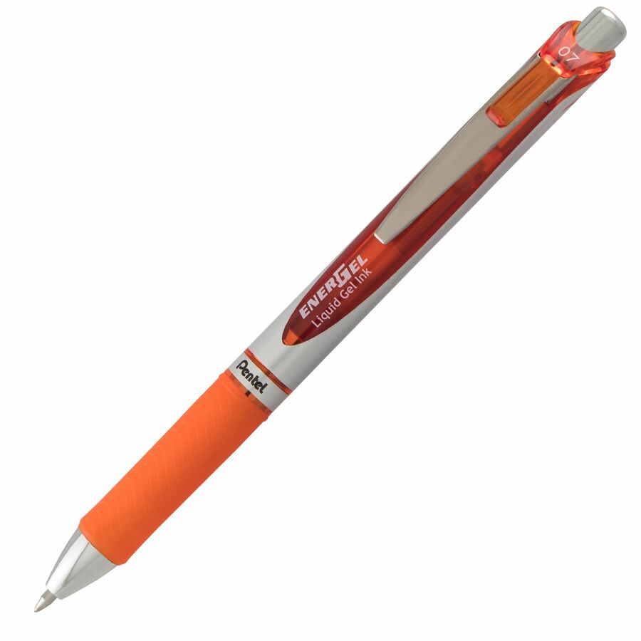 Pentel EnerGel Retractable Gel Roller, (0.7mm) Metal Tip, Orange Ink
