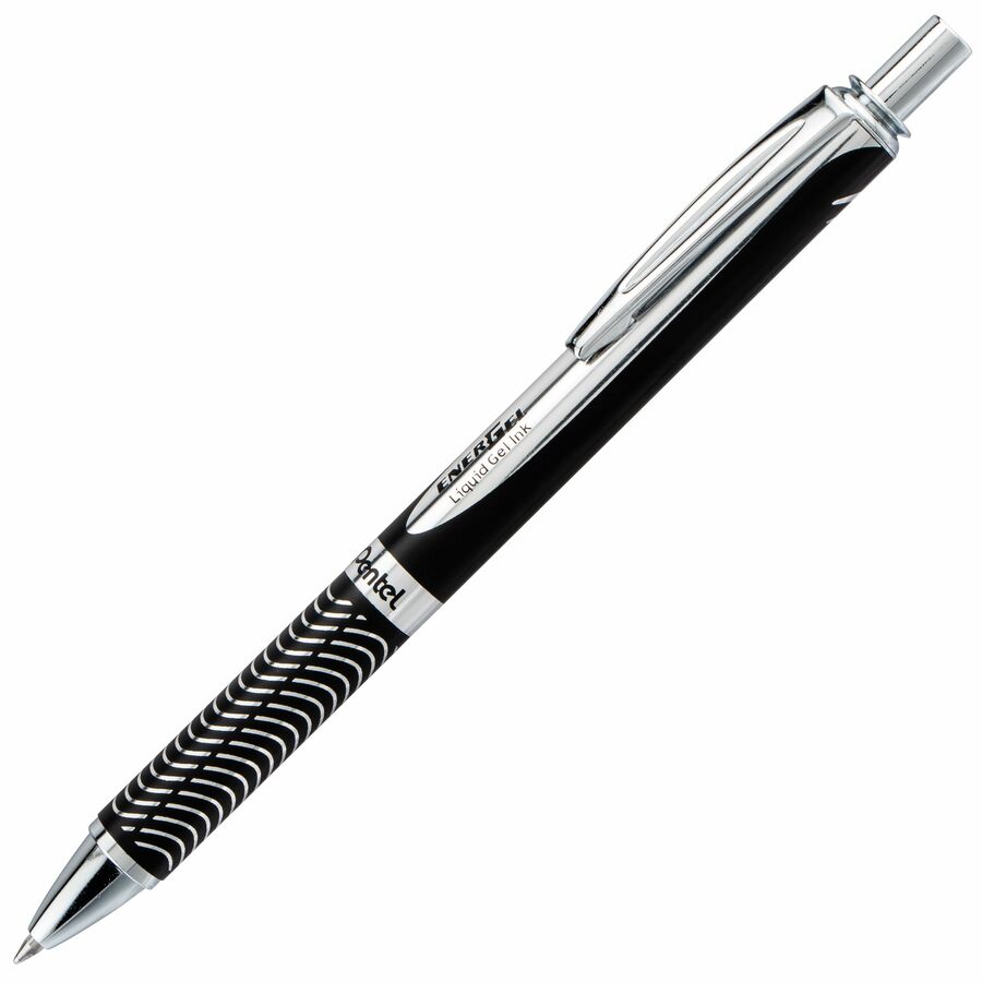 Pentel EnerGel Alloy Retractable Liquid Gel Pen, (0.7mm) Metal Tip, Black Barrel, Black Ink