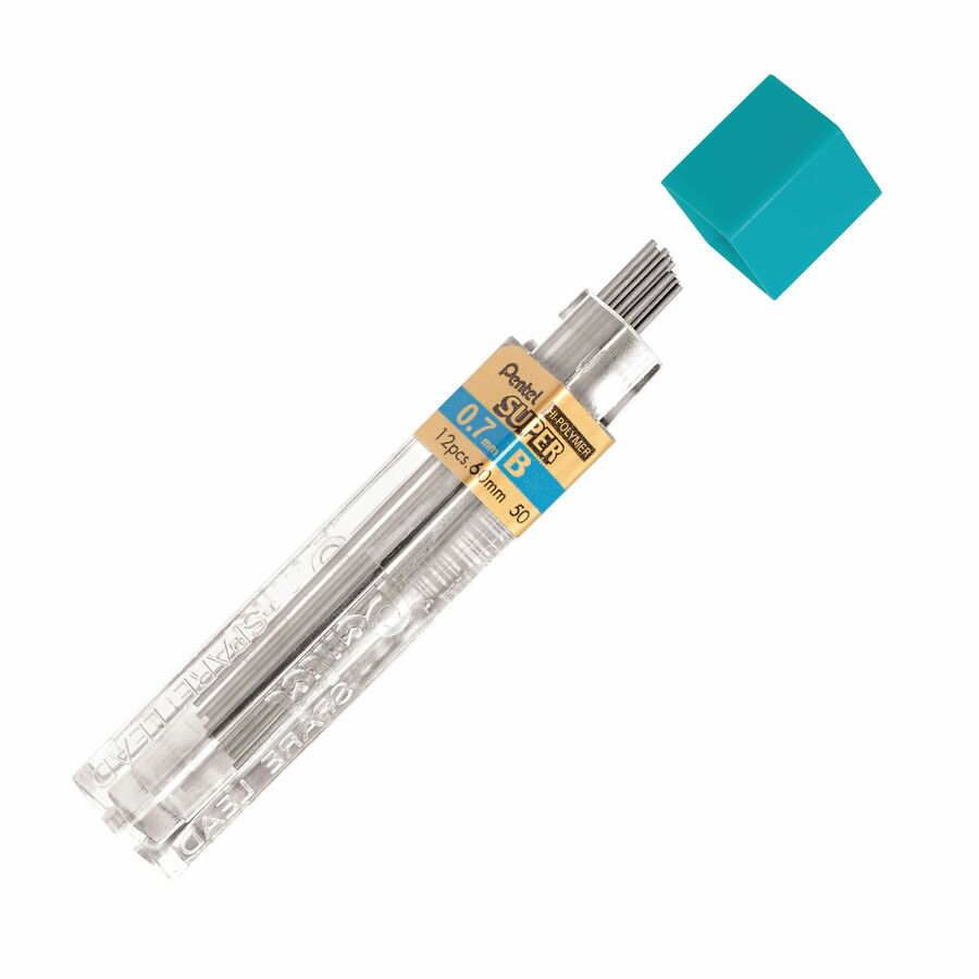 Pentel Super Hi-Polymer Lead Refills for Mechanical Pencils, 12 Leads Per Tube, B Grade, Dark Soft Lead For Sketching, 0.7mm Medium Point