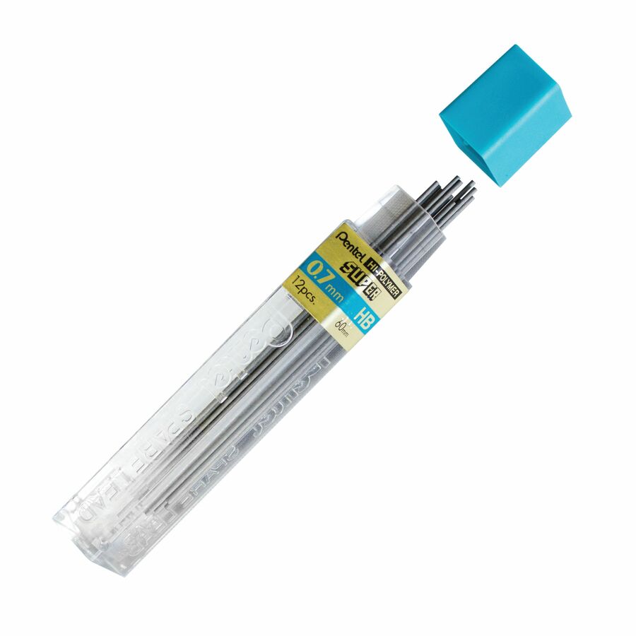 Pentel Super Hi-Polymer Lead Refills for Mechanical Pencils, 12 Leads Per Tube, HB Grade, Standard Lead for Everyday Use, 0.7mm Medium Point, 50-HB