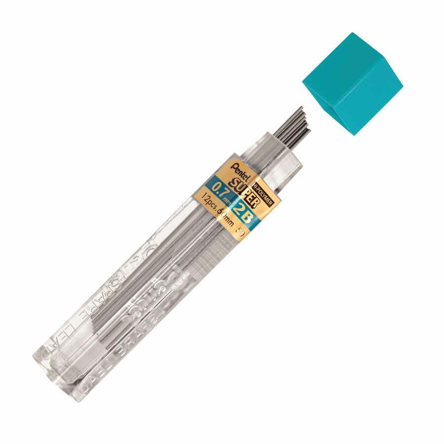Pentel Super Hi-Polymer Lead Refills for Mechanical Pencils, 12 Leads Per Tube, 2B Grade, Dark Soft Lead For Sketching, 0.7mm Medium Point