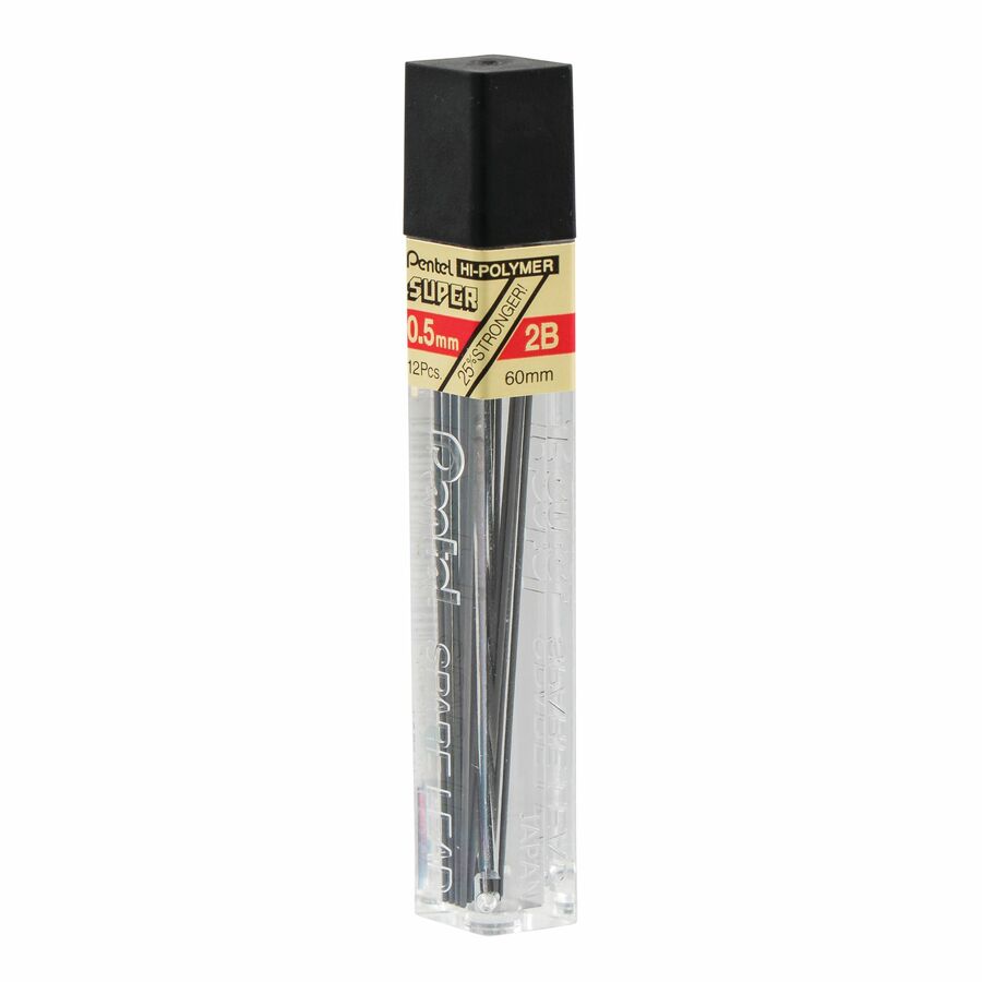 Pentel Hi-Polymer Super Lead Refills for Mechanical Pencils, 12 Leads Per Tube, 2B Grade, Dark Soft Lead For Sketching, 0.5mm Fine Point