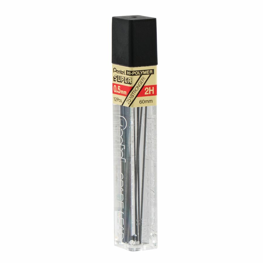 Pentel Hi-Polymer Super Lead Refills for Mechanical Pencils, 12 Leads Per Tube, 2H Grade, Light Hard Lead for Detailing, 0.5mm Fine Point