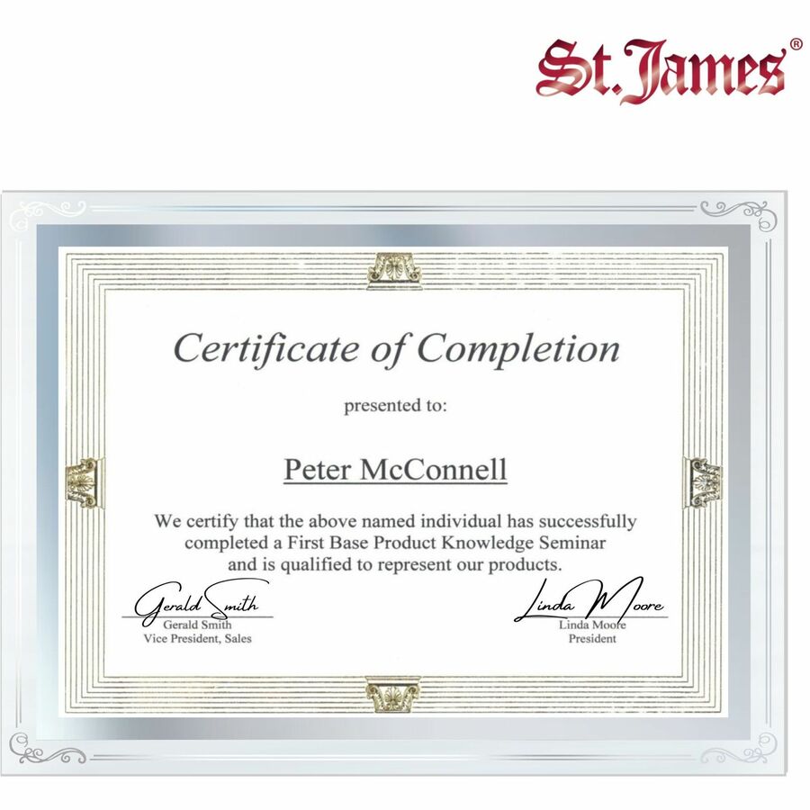 Cadres en verre St. James&reg; pour certificats, diplômes et documents 8,5" x 11" , bordure d&eacute;corative, estampage en feuille d'argent, paquet de 2