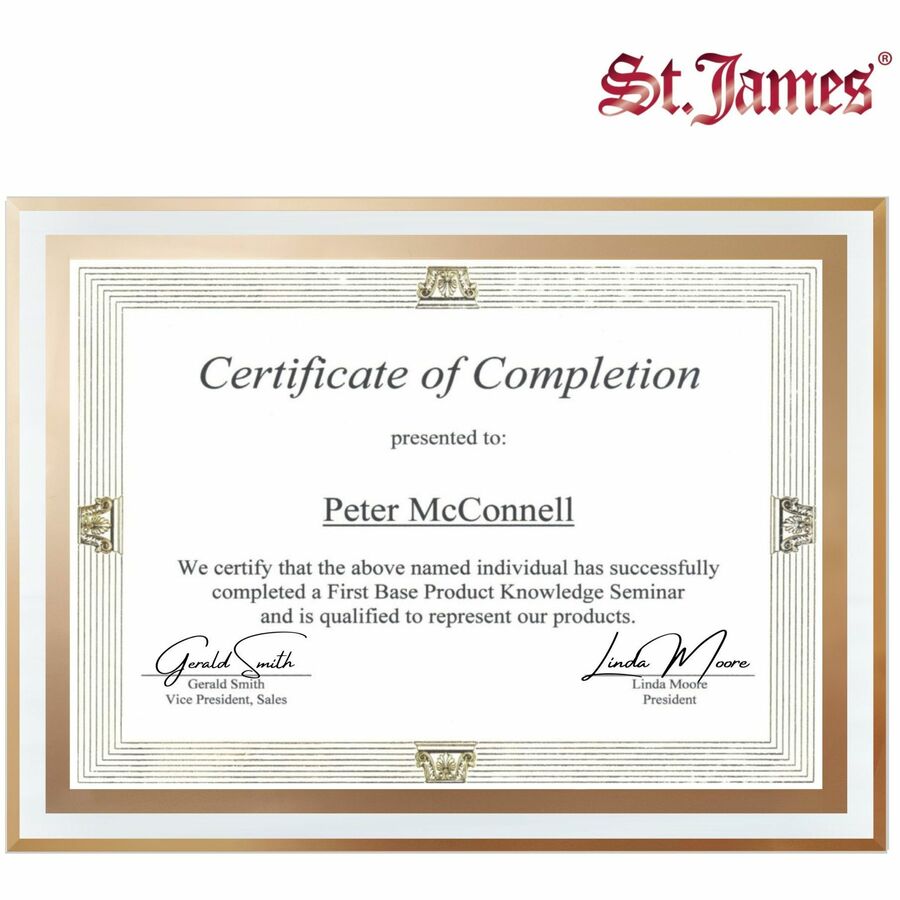 Cadres en verre St. James&reg; pour certificats, diplômes et documents 8,5" x 11" , bordure &eacute;pur&eacute;e, estampage en feuille d'or, paquet de 2