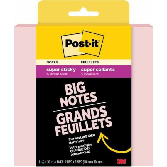 Post-it&reg; - Bloc-notes adh&eacute;sif grand format 15 x 15 cm - Sel rose, 30 feuilles