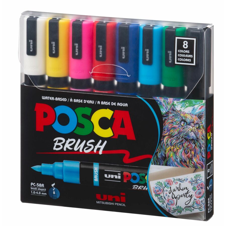 uni&reg; POSCA PC-5BR, Water-Based Brush Tip Paint Markers (8 Pack)