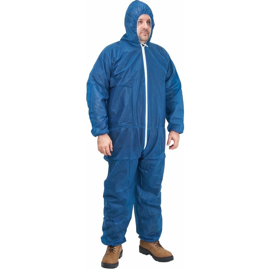 Zenith Hooded Coveralls, Large, Blue, Polypropylene
