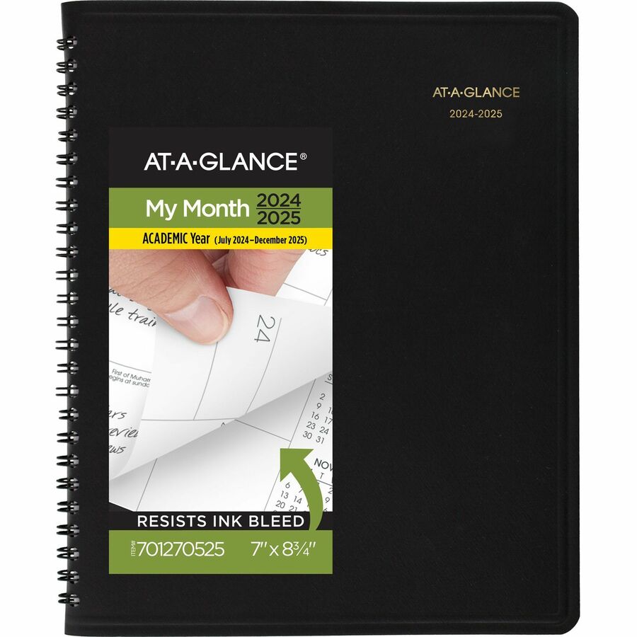At-A-Glance Monthly Academic Planner - Julian Dates - Monthly - 18 Month -  July 2022 - December 2023 - 6 7/8 X 8 3/4 Sheet Size - Black - Address  Directory, Phone Directory - 1 Each - Yuletide Office Solutions