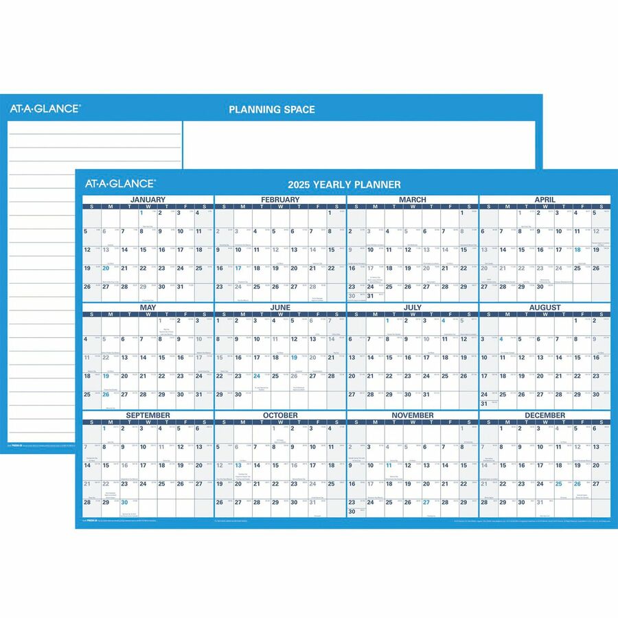 At A Glance Erasable Yearly Wall Planner Yearly 1 Year January 21 Till December 21 36 X 24 Sheet Size 1 25 X 1 25 Block Blue Gray Laminated
